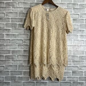 Laurence Kazar Off White Beaded Embellished Tiered Bridal Event Midi Dress MP